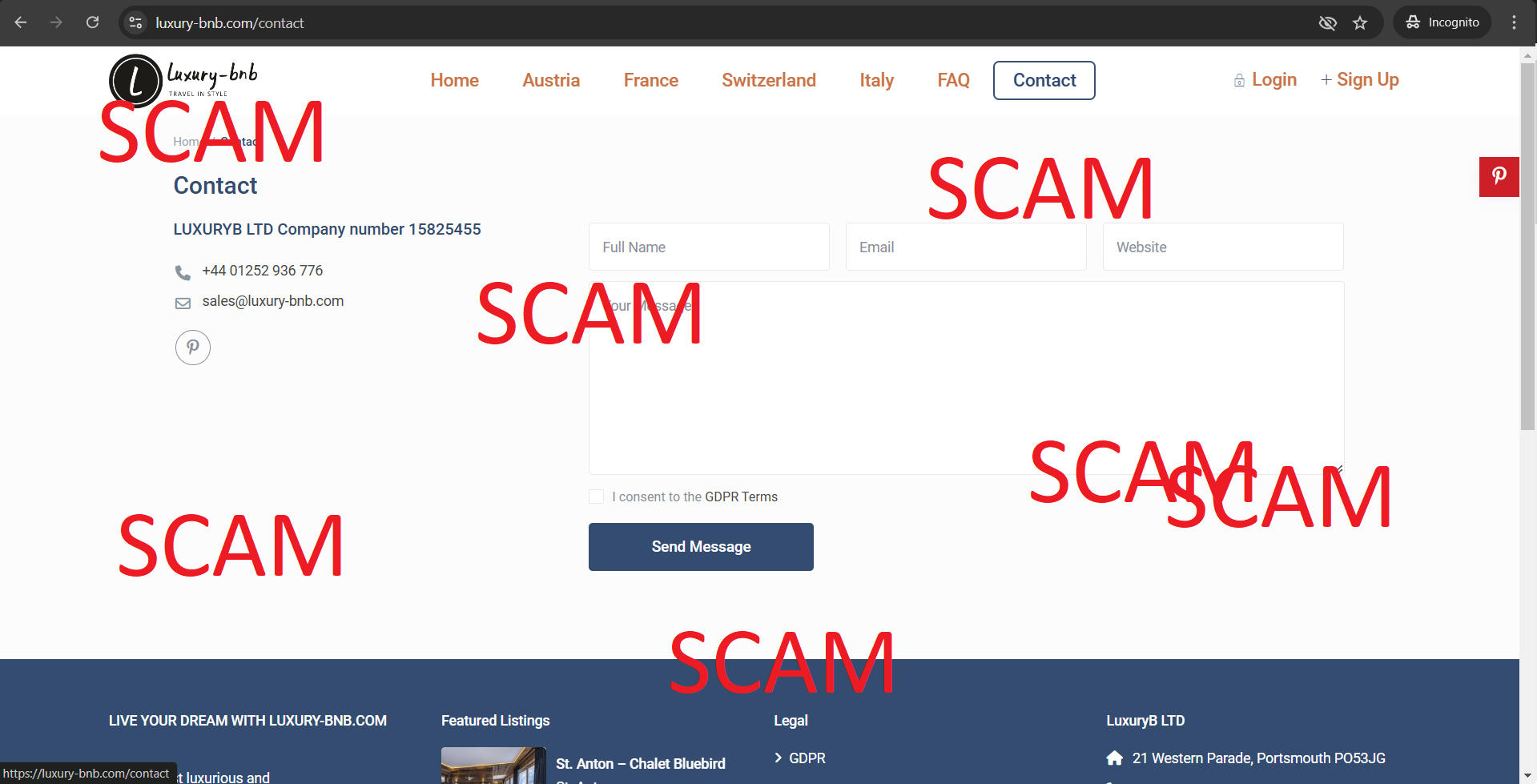 Read more about the article Fraudulent website: luxury-bnb.com SCAM SCAM