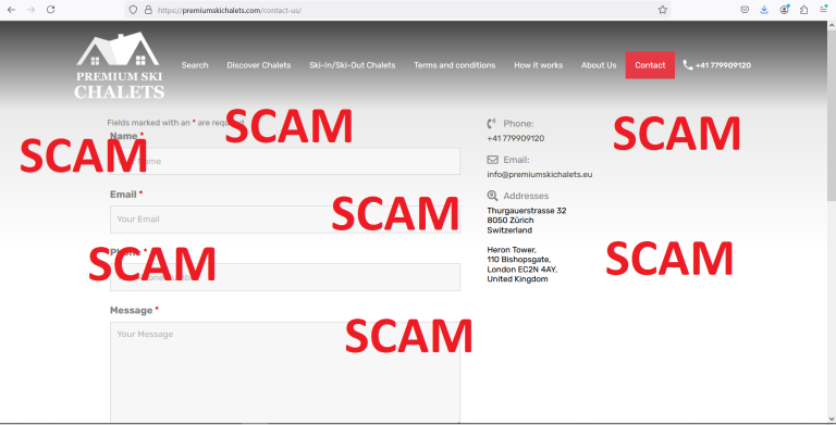 Read more about the article Fraudulent website: premiumskichalets.com SCAM SCAM